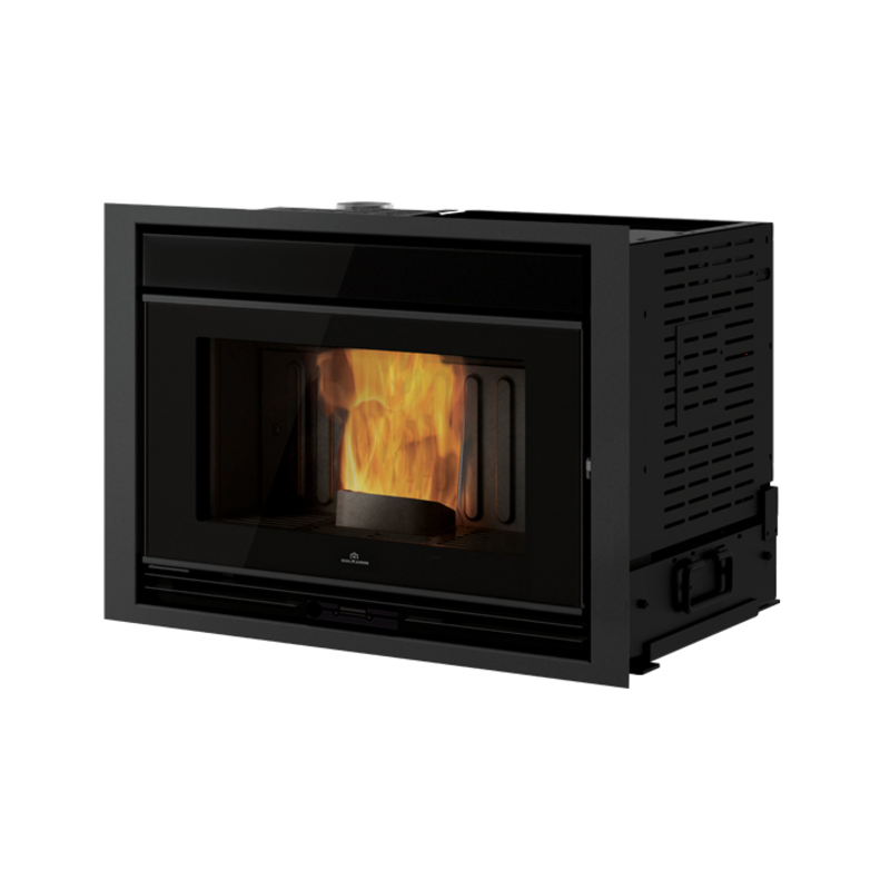 PELLKAMIN 10 EVO Insert à granulés compact, idéal pour récupérer une vieille cheminée ouverte ou pour une nouvelle installation. • foyer en fonte • bougie en céramique • mainfroide avec possibilité de la rendre fixe • sortie des fumées: vers le haut ø 8 cm, mâle • programmation journalière/hebdomadaire • fonction EASY TIMER • sortie d’air frontale avec insert en verre seregraphiée • panneau de contrôle positionné sur le base de la façade sous la porte • Voyant de réserve de granulés • WI-FI intégré • radiocommande “Mind remote” • système The Mind avec WI-FI intégré • système Leonardo